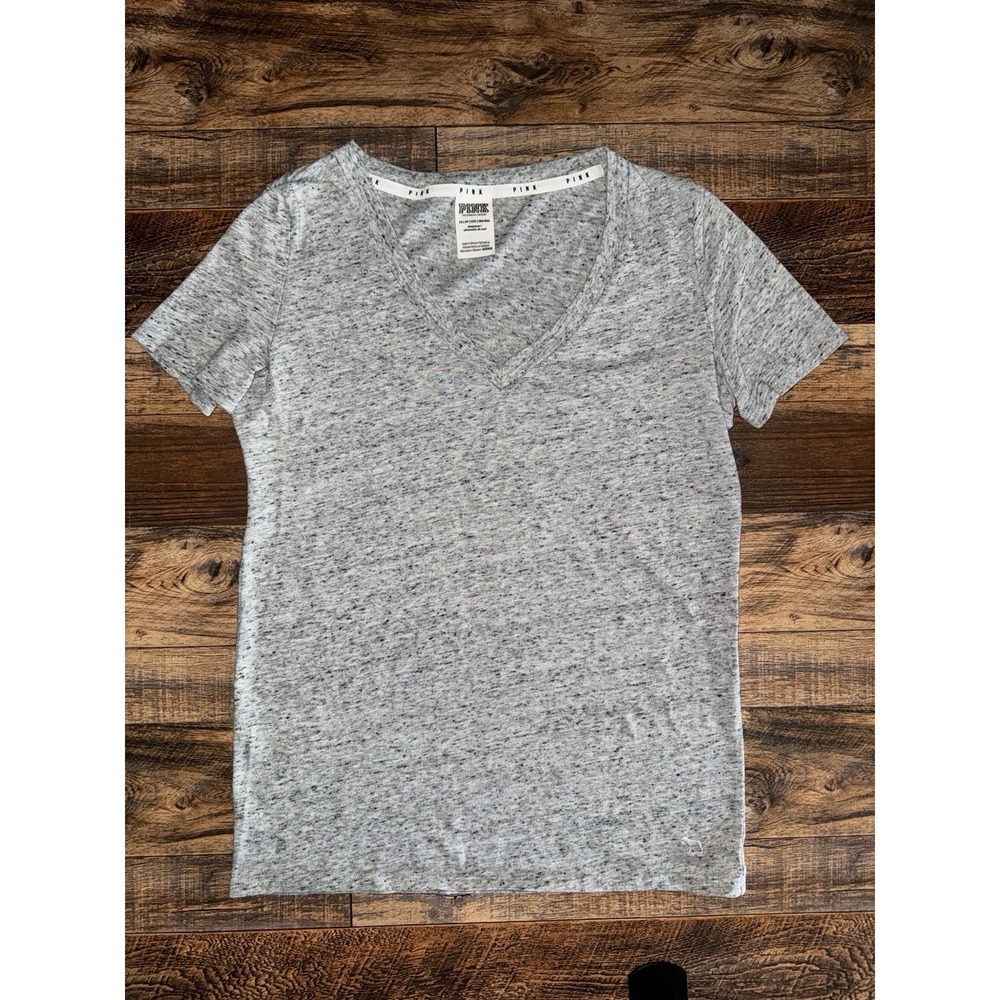 Sz XS Victoria's‎ Secret PINK Marled Gray V-Neck Tee Shirt Sleepwear Soft Pj Top